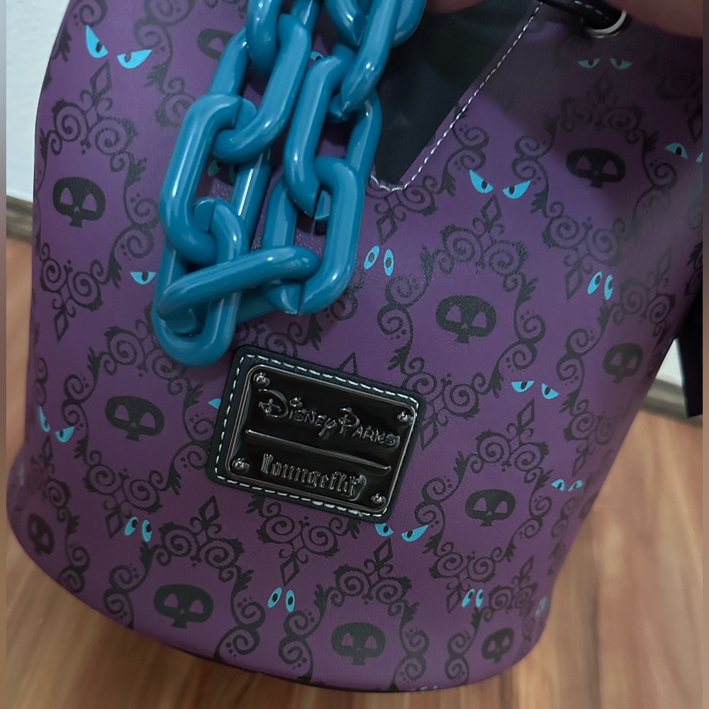 Disney Parks Loungefly Haunted Mansion Glow-in-the-Dark Wallpaper Drawstring Bag - Picture 5 of 6